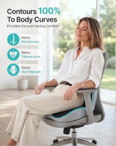 PEGZONE Seat Cushion & Lumbar Support Pillow Memory Foam, Black & Gray - Image 3