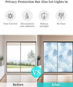 Window Privacy Film Frosted, Sky Blue Palm Trees Tropical Static Cling Door Window Covering, Summer Beach Botanical UV Blocking Windows Film for Office, Hotel, Bedroom, 29.5 x 78.7 Inches - Image 6