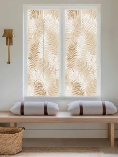 Window Privacy Film Frosted, Brown Botanical Reusable Static Cling Window Tints, Summer Palm Leaves Foliage Tropical Heat Control Windows Films for Offices, Balcony, 29.5 x 118 Inches - Image 5