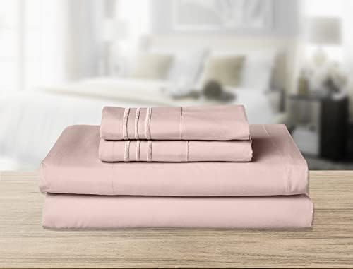Elegant Comfort 4-Piece Solid Smart Sheet Set-Deep Pocket Fitted Sheet with Side Storage Pockets-Silky Soft 1500 Thread Count Egyptian Quality Microfiber, Wrinkle and Fade Resistant, Queen, Dusty Rose - Image 4