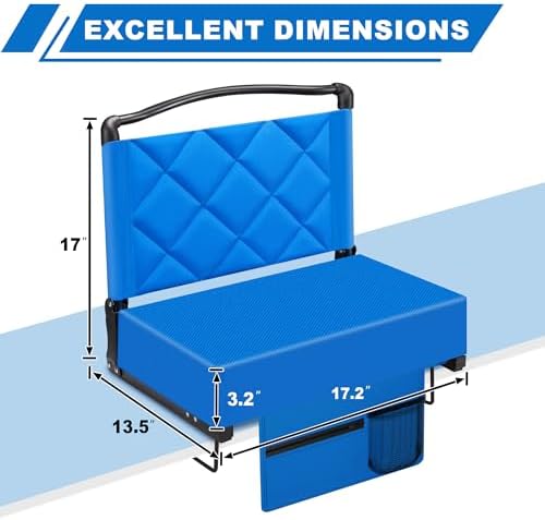 Stadium Seats with Back Support and Cushion Thick Padded Bleacher Chairs with Shoulder Strap, Portable Folding Stadium Seat Chairs for Bleachers Include Cup Holder and Side Pocket (Blue, 2pcs) - Image 3