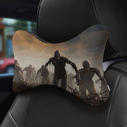 Car Pillow Set of 2, Many Zombie Printed Car Bone Pillow Car Seat Neck Pillow Memory Cotton Pillow with Adjustable Strap for Travel Camping Airplane - Image 5