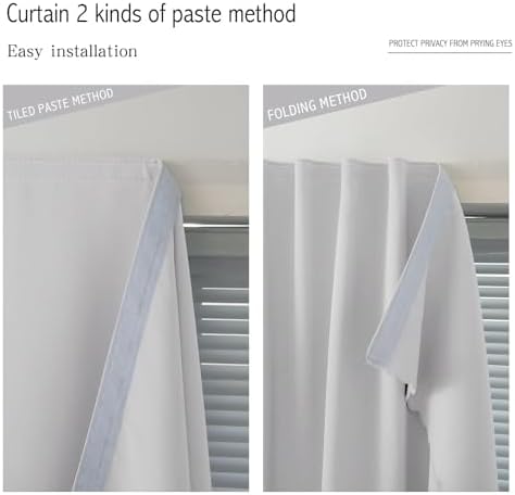 Blackout Curtains for Bedroom Sticky Curtain Blackout Window Cover Self Adhesive Curtains Rod No Drillng, 47" W X 71" L, Light Grey, 2 Panels - Image 7