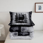 Rustic Deer Full Size Kids Comforter Set,Wild Animal Hunting Lodge Decor Bedding Comforters Bear Paw Print Bedroom Collection,Retro Farmhouse Pine Trees Grid Plaid Bedding Set for Boys Teens - Image 6