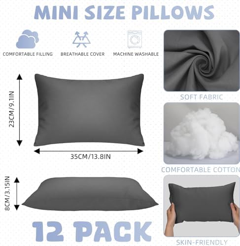 Kigley 12 Pack Mini Pillows for Daycare 9.1 x 13.8'' Small Travel Pillow Bulk Soft Breathable Cotton Pillow for Nap Travel Pet Neck Lumbar Purse Insert(Dark Gray) - Image 2