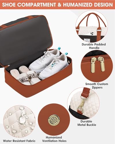 Weekender Bags for Women Duffle Bag - Travel Bag for Women with Shoe Compartment Carry On Overnight Bag Yoga Gym Bag with Wet Pocket Hospital Bag Labor Delivery Black Beige Brown - Image 3