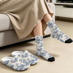 Toile de Jouy Fuzzy Slipper with Socks for Women Cozy Slipper Indoor - Image 4