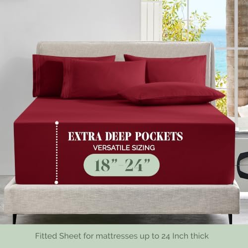 Elegant Comfort Luxury Soft 4-Piece 1500 Premium Hotel Quality Bed Sheet Set with Extra Deep Pockets 18-24 Inch, Wrinkle Free, Storage Pockets, Extra Deep Pocket 4PC Sheets, Twin XL, Burgundy - Image 4