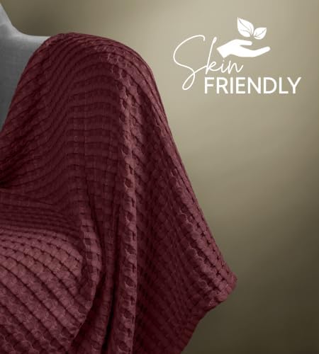 Utopia Bedding 100% Cotton Waffle Blanket Twin Size Burgundy, 90x72 Inch - Image 3