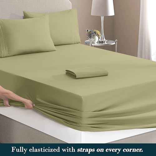 Mocassi Twin Size 4-Piece Bed Sheet Set - 1800 Premium Hotel Quality Microfiber 18-24 Inches Extra Deep Pocket Fitted Sheet- Luxury Soft, Breathable, Wrinkle, and Fade Resistant, Sage Green - Image 4