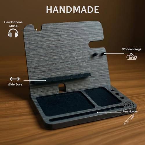 Namore Wood Phone Docking Station for Men – Nightstand & Desk Organizer with Valet Tray for Wallet, Watch & Keys – Bedside Organizer Gift for Husband or Dad - Image 3
