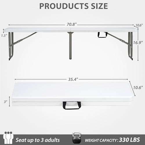 6ft Folding Bench Handle Lock Waterproof Outdoor 2-Pack Portable - Image 3