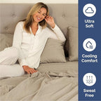 Cal King 6 Piece Bed Sheet Set - Soft & Cooling Sheets - Heathered Beige - Image 4