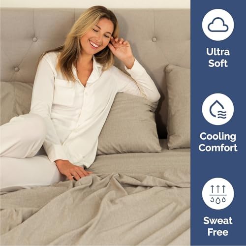 Cal King 6 Piece Bed Sheet Set - Soft & Cooling Sheets - Heathered Beige - Image 4