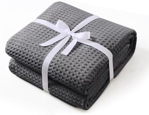 100% Egyptian Cotton Waffle Weave Throw Blanket for Bed Couch Sofa Home Decor, Soft Lightweight Bed & Couch Blanket for All Seasons (Dark Grey - Full Size - 84 * 90") by ZaizaiHome