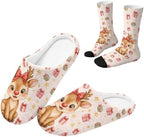 Jeiento Winter Fuzzy Slipper and Crew Socks Warm Winter Shoes Lightweight Soft Cushion House Slipper Bedroom Shoes by Jeiento