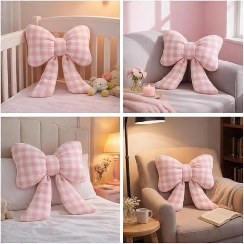 2Pcs Cute Car Neck Pillow Pink Butterfly Bow Car Headrest Pillow Comfortable Seat Neck Rest and Waist Support Kit for Driving Travel, Girl Style Interior Decor Accessories(Blue Plaid 2 Pcs) - Image 5