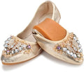 KUNWFNIX Women Ballet Flats Rhinestone Wedding Ballerina Shoes Foldable Sparkly Comfort Slip on Flat Shoes by KUNWFNIX