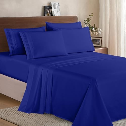 Elegant Comfort Luxurious Soft 1500 Thread Count Egyptian 6-Piece Premium Hotel Quality Wrinkle Resistant Coziest Bedding Set, Easy All Around Elastic Fitted Sheet, Deep Pocket, Cali King, Royal Blue - Image 2