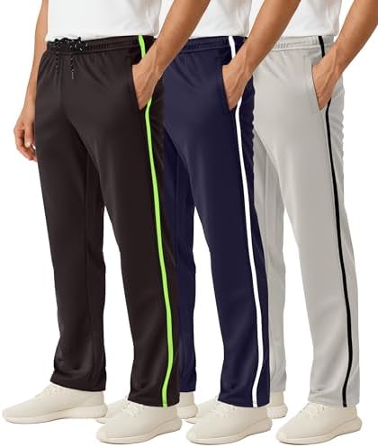 3 Pack Men's Mesh Sweatpants Open Bottom Lounge Workout Track Gym Pants by RealEssentials