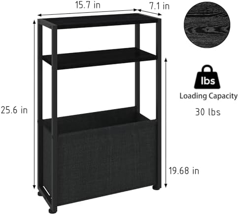 Leomonio Narrow Side Table, Slim End Tables with Fabric Basket, Skinny Table for Small Spaces, Thin Bedside Table for Living Room, Bedroom (1, Ebony Black + Slate Gray) - Image 2