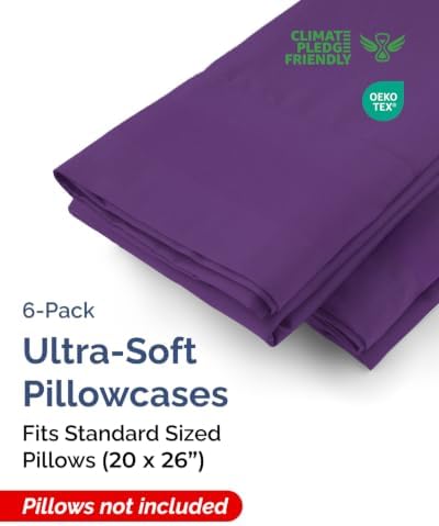 Standard Pillow Cases - 6 Pack Soft Pillowcase Covers - 20" x 26" (Purple) - Image 2
