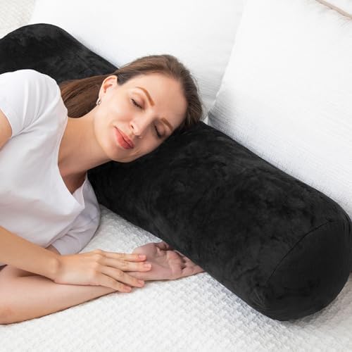 1 MIDDLE ONE Round Body Pillow for Adults, Long Bolster Pillow for Bed with Removable Velvet Cover, Decorative Tube Roll Cylinder Pillow, 35 x 7.87 Inch, Black - Image 5
