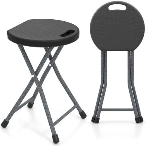 GYMAX Folding Stool, 18in Portable Collapsible Bar Stool with Handle & Steel Frame, 330lbs Sturdy Foldable Lightweight Metal Chair for Outdoor/Indoor Kitchen Home Bar, Assembly Free (Set of 1, 18inch) by GYMAX