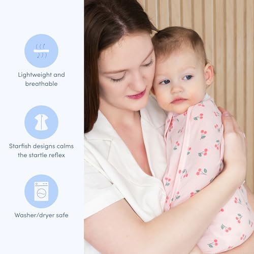 SleepingBaby Zipadee-Zip Transition Swaddle - Cozy Baby Swaddle Blanket with Zipper Convenience - Roomy Wearable Blanket for Easy Diaper Changes - Cherries, Large (12-24 Month) - Image 3
