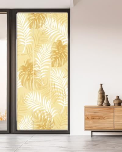 Window Privacy Film Frosted, Yellow Palm Trees Tropical Non-Adhesive Static Cling Window Tint, Summer Beach Botanical Insulated Windows Frosted Films for Living Room, 35.4 x 78.7 Inches - Image 5