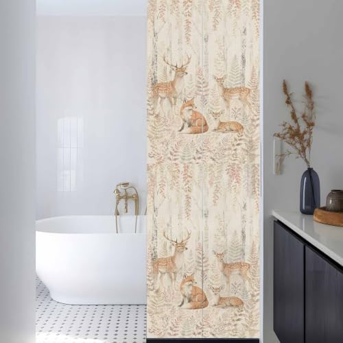 Window Privacy Film Frosted, Thanksgiving Fall Reusable Static Cling Window Tints, Farmhouse Deer Fox Orange Leaves Vines Heat Control Windows Films for Offices, Balcony, 29.5 x 118 Inches - Image 3