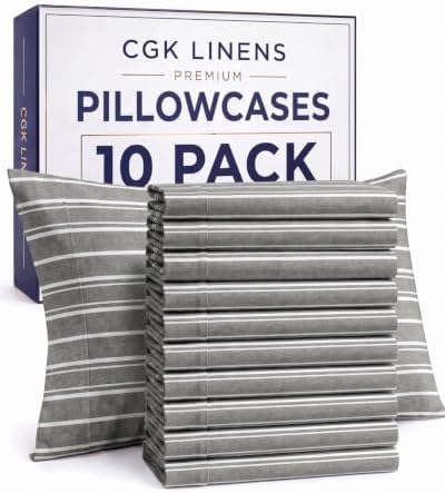 Standard Pillow Cases - 10 Pack Pillowcase Covers, 20" x 26" - Grey Stripes by CGKUnlimited