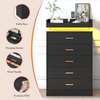 jiteentarou 5 Drawer Dresser with Charging Station and LED Lights, Modern Chest of Drawers with Power Outlet, Organizer Cabinet for Bedroom, Living Room, Entryway, Black - Image 7