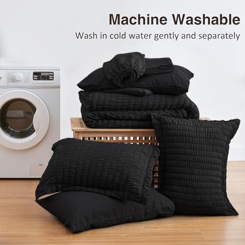 Love's cabin Seersucker Black Full Comforter Set, 7-Piece Bed in a Bag - Image 6