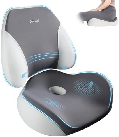 FLORICH Ergonomic Memory Foam Car Seat Cushion with Lumbar Support, Non-Slip, Washable Driving Seat Cushion for Back & Sciatica Pain Relief, Large Car Seat Cushion Driver, Office-Gray by FLORICH