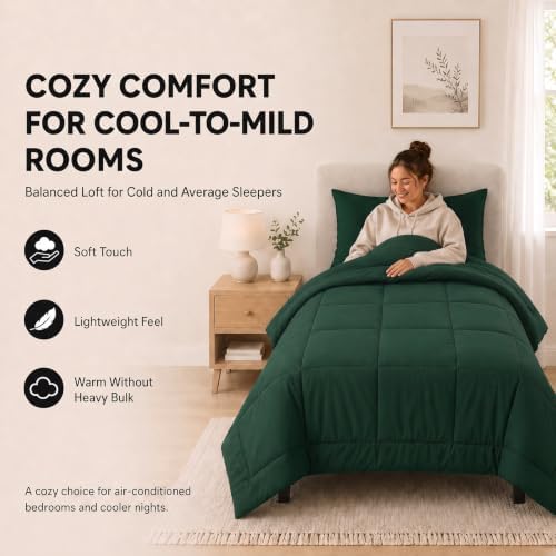 CozyLux Twin Comforter Set Emerald Green - 5 Pieces Bed in a Bag - Image 4