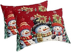 Red Snowman Christmas Pillow Cases Standard Size Set of 2, Xmas Tree Berry Microfiber Bed Throw Pillow Covers, Winter Snowflake Decorative Lumbar Pillow Cover with Envelope Closure for Sofa 20"x26" - Image 2