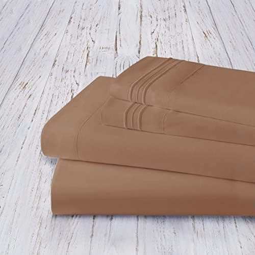 Mocassi Cali King Sheet Set - Luxury Hotel 1800 Premier Bedding Sheets & Pillowcases - Ultra Soft Breathable & Cooling Bed Sheets - Deep Pocket - Wrinkle Resistant - 4 Piece - Cali King, Taupe - Image 4