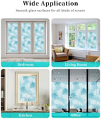 Window Privacy Film Frosted, Cyan Blue Palm Trees Tropical Reusable Static Cling Window Tints, Summer Beach Botanical Heat Control Windows Films for Offices, Balcony, 29.5 x 118 Inches - Image 7