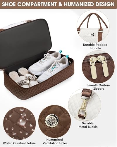 Weekender Bags for Women Travel Bag - Duffle Bag with Shoe Compartment Carry on Overnight Bag for Women Hospital Bags for Labor and Delivery 2Pcs Set Beige Brown - Image 2