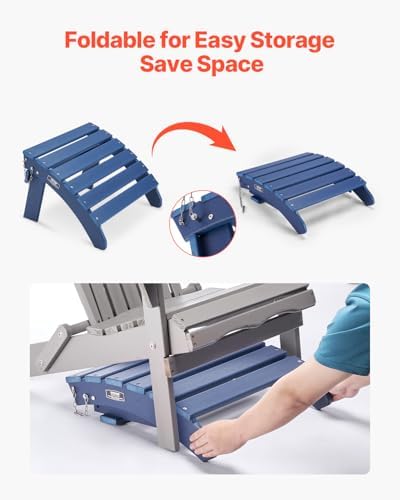 VEVOR Adirondack Ottoman, 18.7L x 18.9W x 13.8H Inch HDPE Plastic Folding Adirondack Ottoman, Weather-Resistant Foot Rest for Adirondack Chair, Widely Used for Outside Porch Pool Lawn Backyard, Blue - Image 3