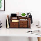 Liry Products Brown Wooden Desk Organizer Multiple Compartments 3 Drawers Slots 2 Shelves Racks Holder Office Supplies Caddy Tabletop Storage Desktop Stationery Accessory Sorter Home Kitchen - Image 6