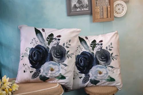 EMMTEEY Black Grey White Roses Watercolor Floral Pillow Covers - Image 3