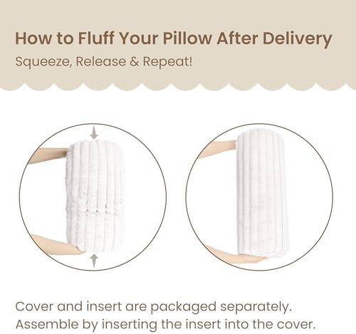 AELS Faux Fur Striped Cylinder Pillows Set of 2, 8" x 24" Decorative Modern Bolster Pillows with Removable Washable Cover & Insert, Body Pillow for Couch Bed, Living Room Bedroom Nursery Decor, White - Image 4