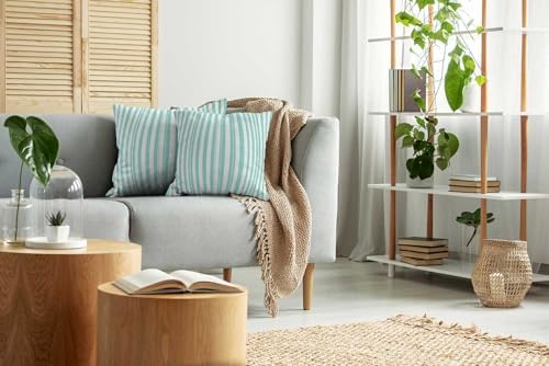 EMMTEEY Green White Vertical Pastel Stripes Pillow Covers 24x24 Set of 2 - Image 5