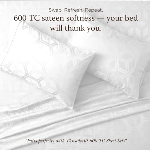 Threadmill Home Linen Standard Pillowcases - 100% Natural Cotton 600 Thread Count, 2 Piece Jacquard Damask Pillow Cover Set, Breathable ELS Combed Cotton, Hotel Quality White Pillow Protectors - Image 4