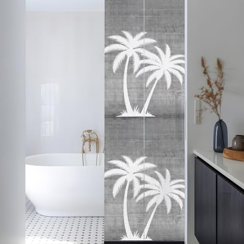 Window Privacy Film Frosted, Black Grey Palm Trees Reusable Static Cling Window Tints, Summer Coastal Tropical Botanical Heat Control Windows Films for Offices, Balcony, 29.5 x 118 Inches - Image 3