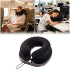 Double-Layer Inflatable Neck Pillow, Press-to-Inflate U-Shaped Pillow, Portable Neck Support for Office Trip Travel, Black - Image 5