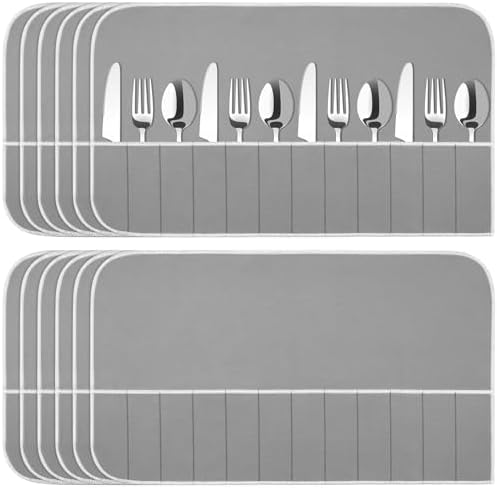 Hillban 12 Pcs Anti Tarnish Silverware Storage Bags Felt, 12 Slots, Grey by Hillban