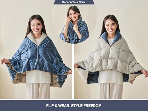 Ultra-Lightweight Wearable Down Blanket Poncho – No Sleeves, Hands-Free Pockets – Office AC & Travel Essential for Women - Image 7